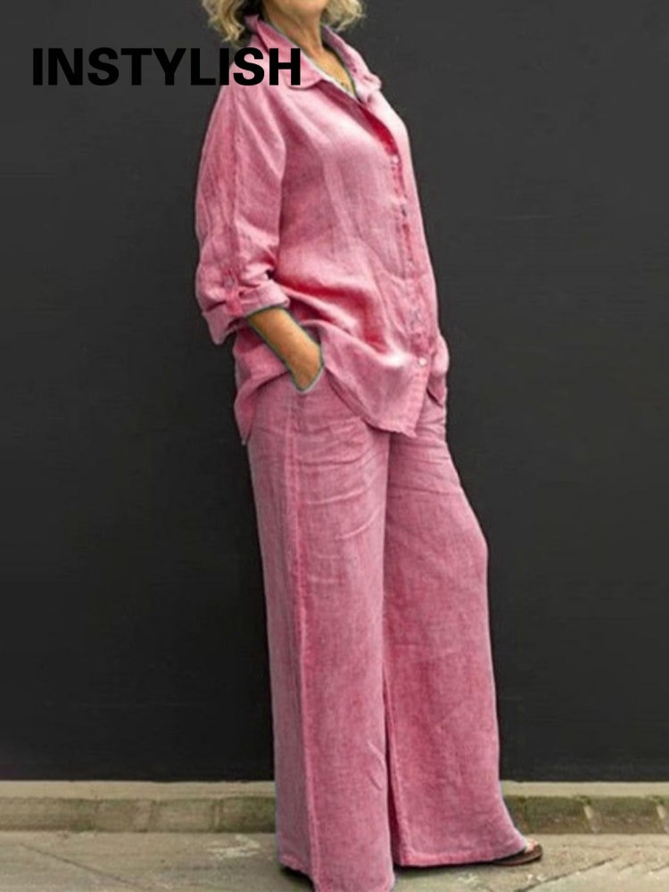 ABYOVRT Pleated 2 Piece Outfits For Women Long Sleeve Oversized